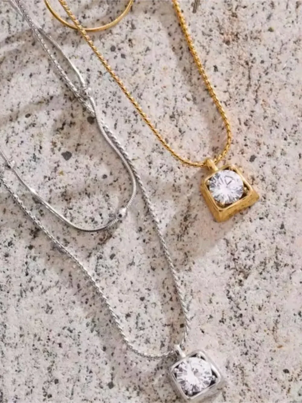 Gold Toned Pendant Necklace with Clear Stone